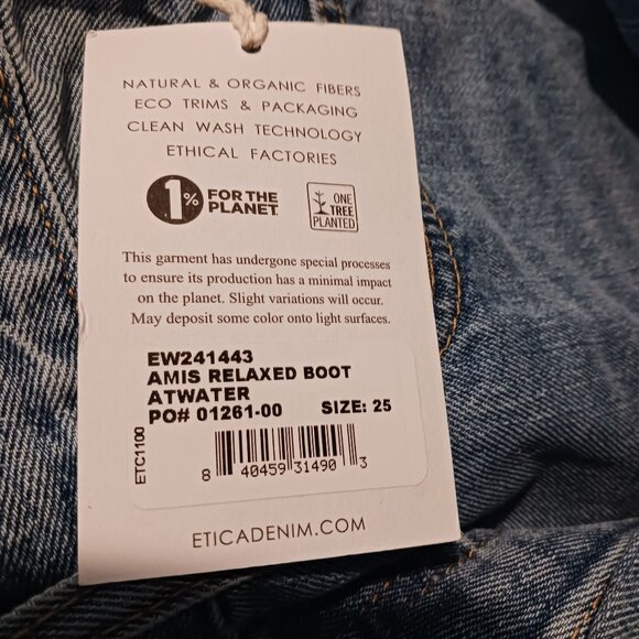 NEW Etica Denim Amis Relaxed Fit Boot Cut Jeans in Atwater Size 25 Button-fly - Picture 14 of 15